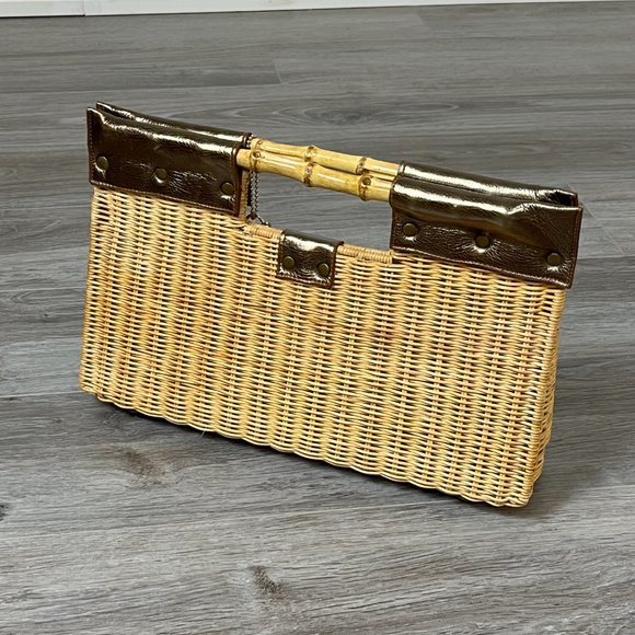 JEANNIE LOTTIE • Woven Rattan Clutch with Bamboo Handles • ALMOST NEW! - Picture 8 of 13
